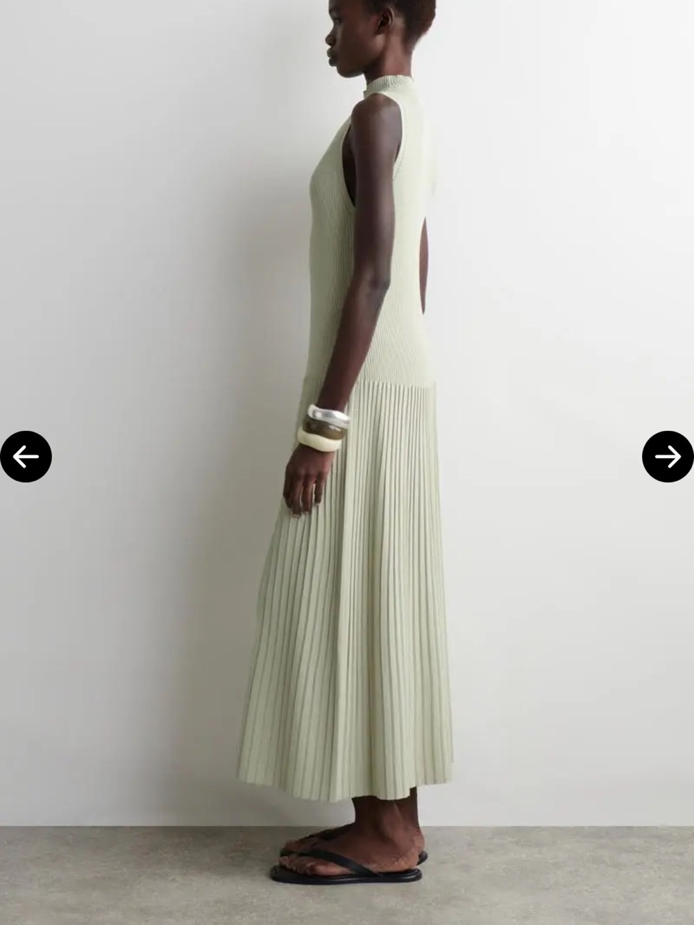 COS Green Pleated Turtleneck Maxi Dress